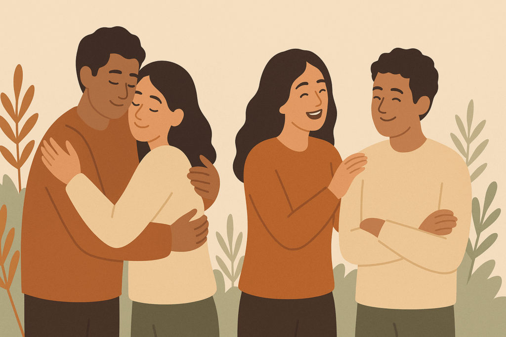 illustrazione di due persone che si abbracciano con calore, simbolo di amore e legami sinceri